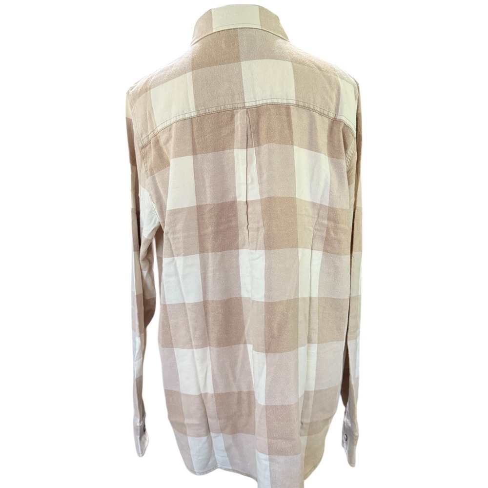 Flag & Anthem Women’s Flannel Snap Shirt · Size Large · Tan & Cream Plaid - Picture 2 of 6